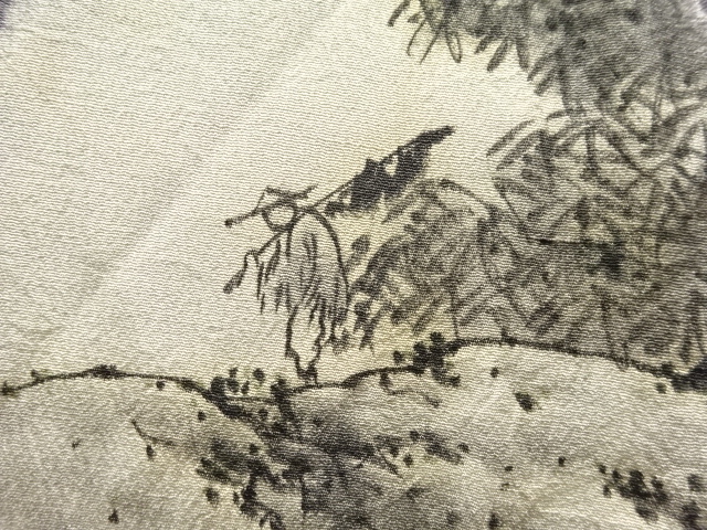 アンティーク　絞り釣り人風景模様男物長襦袢